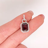 2.7ct Rhodolite Garnet Pendant w Earth Mined Diamonds in Solid 14K Gold | Emerald cut 9x7mm