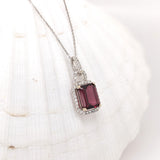 2.7ct Rhodolite Garnet Pendant w Earth Mined Diamonds in Solid 14K Gold | Emerald cut 9x7mm