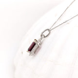 2.7ct Rhodolite Garnet Pendant w Earth Mined Diamonds in Solid 14K Gold | Emerald cut 9x7mm