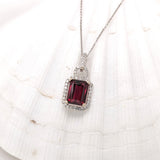 2.7ct Rhodolite Garnet Pendant w Earth Mined Diamonds in Solid 14K Gold | Emerald cut 9x7mm