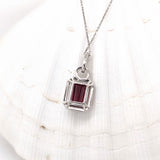 2.7ct Rhodolite Garnet Pendant w Earth Mined Diamonds in Solid 14K Gold | Emerald cut 9x7mm