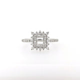 Ring Semi Mount w Earth Mined Diamonds in Solid 14K Gold | Princess Cut 4mm