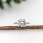 Ring Semi Mount w Earth Mined Diamonds in Solid 14K Gold | Princess Cut 4mm