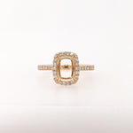 Ring Semi Mount w Earth Mined Diamonds in Solid 14K Gold | Cushion 8x6mm