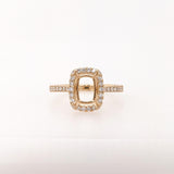 Ring Semi Mount w Earth Mined Diamonds in Solid 14K Gold | Cushion 8x6mm