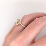 Ring Semi Mount w Earth Mined Diamonds in Solid 14K Gold | Cushion 8x6mm