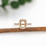 Ring Semi Mount w Earth Mined Diamonds in Solid 14K Gold | Cushion 8x6mm