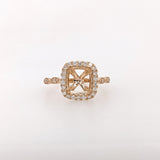 Ring Semi Mount w Earth Mined Diamonds in Solid 14K Gold | Cushion 8x7mm