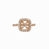 Ring Semi Mount w Earth Mined Diamonds in Solid 14K Gold | Cushion 8x7mm