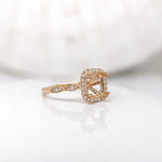 Ring Semi Mount w Earth Mined Diamonds in Solid 14K Gold | Cushion 8x7mm