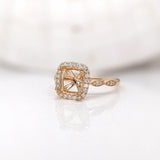 Ring Semi Mount w Earth Mined Diamonds in Solid 14K Gold | Cushion 8x7mm