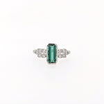 1ct Green Tourmaline Ring w Earth Mined Diamonds in Solid 14K Gold | EM 9x4mm