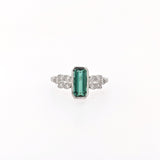 1ct Green Tourmaline Ring w Earth Mined Diamonds in Solid 14K Gold | EM 9x4mm