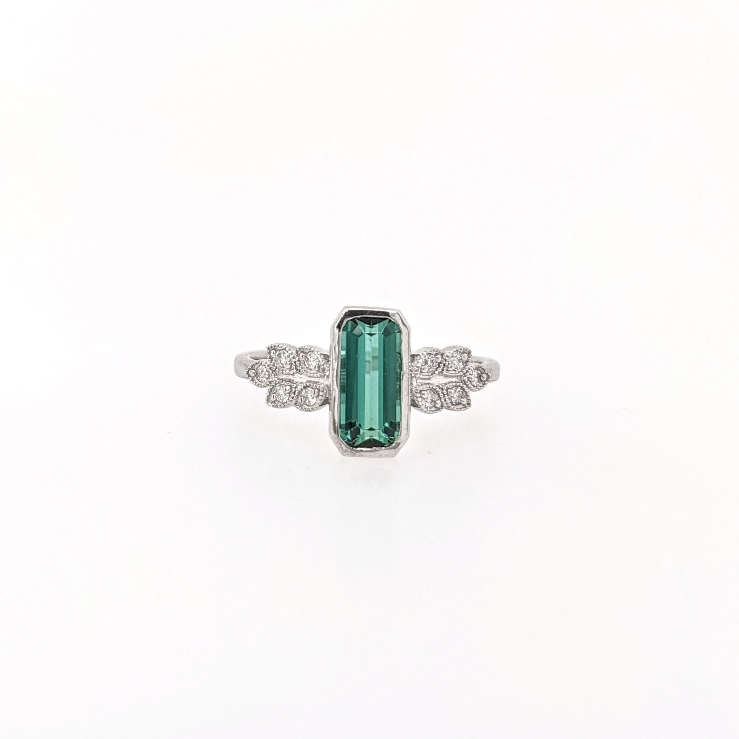 1ct Green Tourmaline Ring w Earth Mined Diamonds in Solid 14K Gold | EM 9x4mm