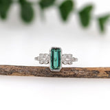 1ct Green Tourmaline Ring w Earth Mined Diamonds in Solid 14K Gold | EM 9x4mm