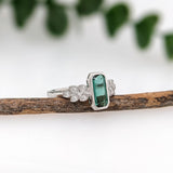 1ct Green Tourmaline Ring w Earth Mined Diamonds in Solid 14K Gold | EM 9x4mm