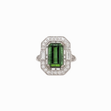 3.2ct Chrome Tourmaline Ring w Earth Mined Diamonds in Solid 14K White Gold | Emerald cut 11x6.5mm