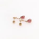 Red Ruby Vine Earrings w Earth Mined Diamonds in Solid 14K Gold | Pear 9x7mm