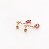 Red Ruby Vine Earrings w Earth Mined Diamonds in Solid 14K Gold | Pear 9x7mm