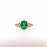 1.5ct Emerald Ring w Earth Mined Diamonds in Solid 14K Gold | Oval 9x7mm