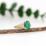 1.5ct Emerald Ring w Earth Mined Diamonds in Solid 14K Gold | Oval 9x7mm