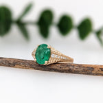 1.5ct Emerald Ring w Earth Mined Diamonds in Solid 14K Gold | Oval 9x7mm