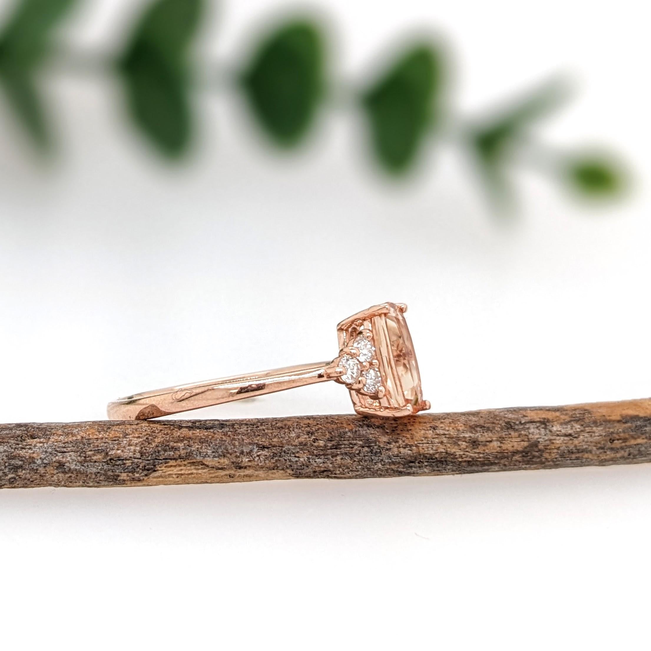 Imperial Topaz Ring w Earth Mined Diamonds in Solid 14K Gold | Cushion 8x4.5mm