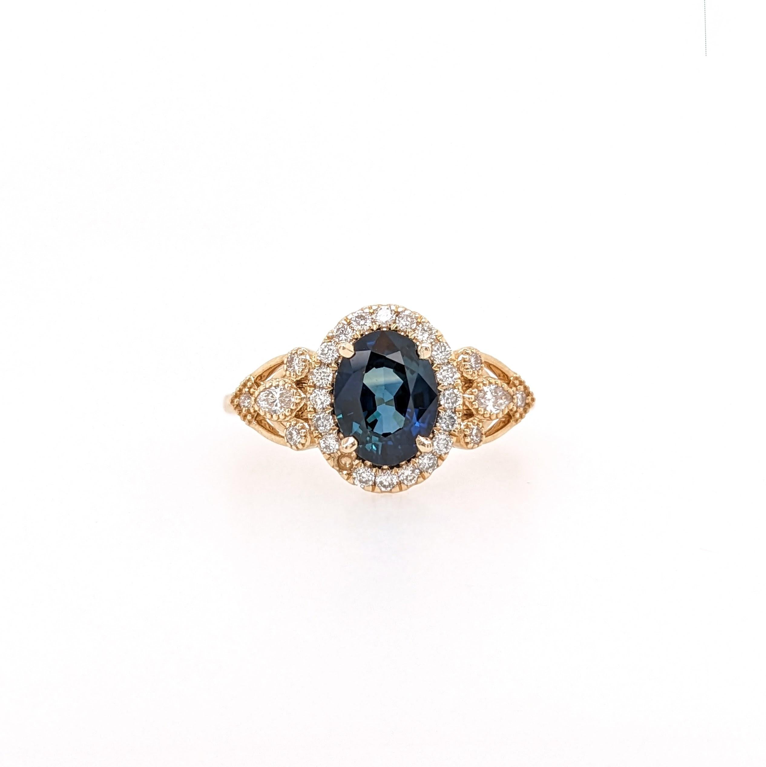 1.5ct Blue Sapphire Ring w Earth Mined Diamonds in Solid 14K Gold | Oval 8x6mm