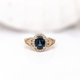 1.5ct Blue Sapphire Ring w Earth Mined Diamonds in Solid 14K Gold | Oval 8x6mm