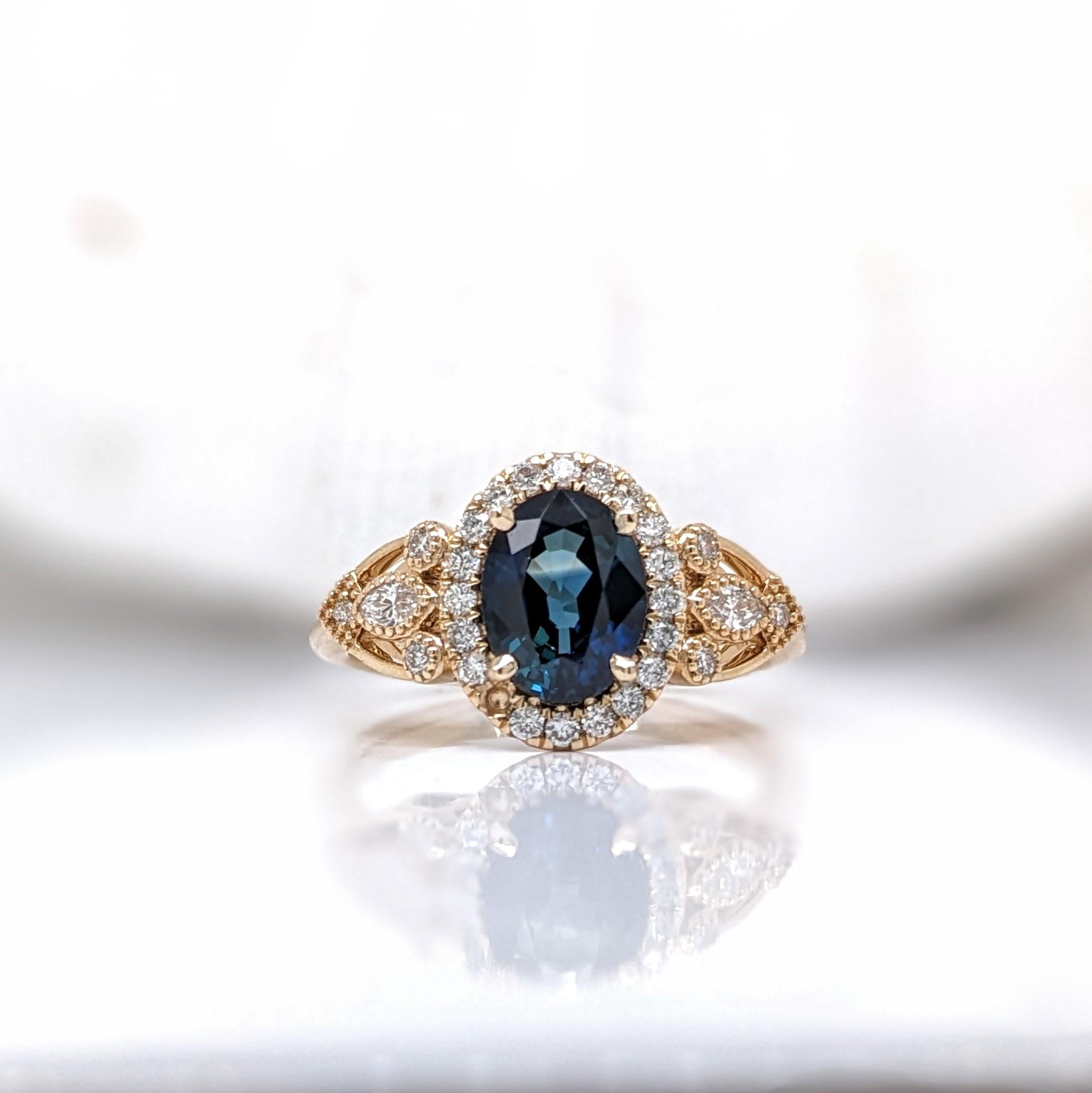 1.5ct Blue Sapphire Ring w Earth Mined Diamonds in Solid 14K Gold | Oval 8x6mm