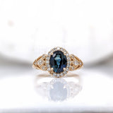 1.5ct Blue Sapphire Ring w Earth Mined Diamonds in Solid 14K Yellow Gold | Oval 8x6mm