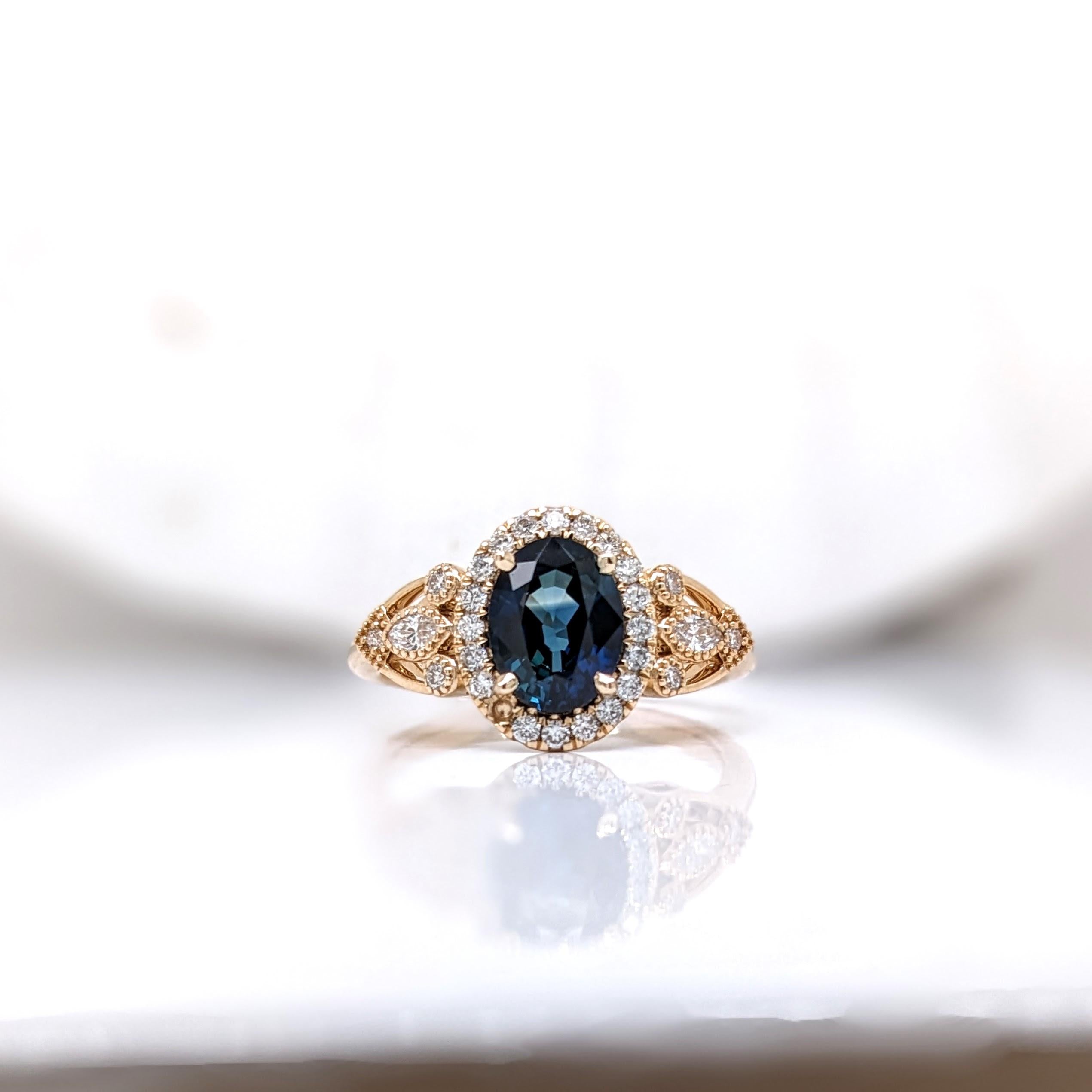 1.5ct Blue Sapphire Ring w Earth Mined Diamonds in Solid 14K Gold | Oval 8x6mm