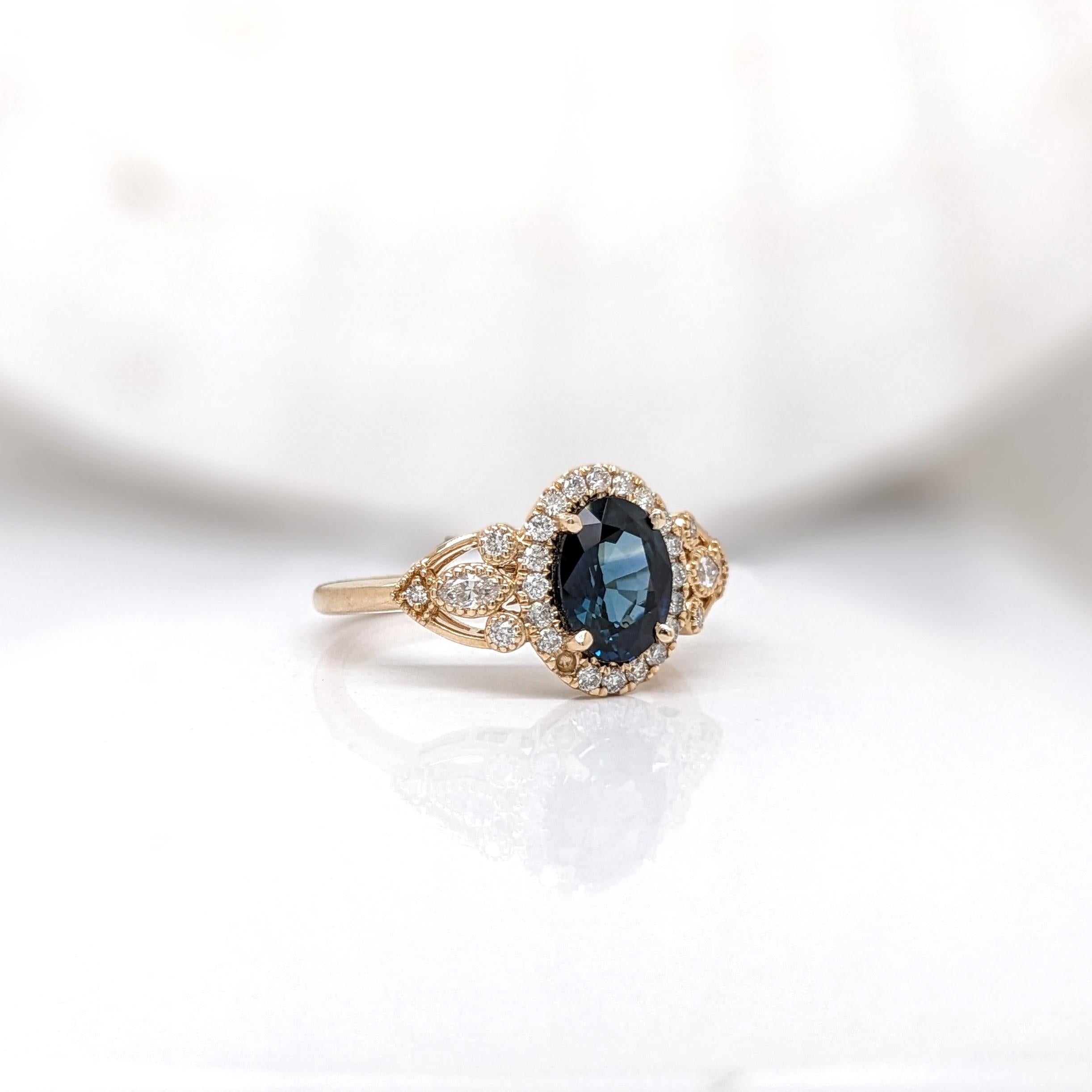 1.5ct Blue Sapphire Ring w Earth Mined Diamonds in Solid 14K Gold | Oval 8x6mm