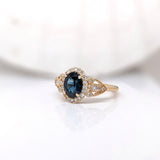 1.5ct Blue Sapphire Ring w Earth Mined Diamonds in Solid 14K Yellow Gold | Oval 8x6mm