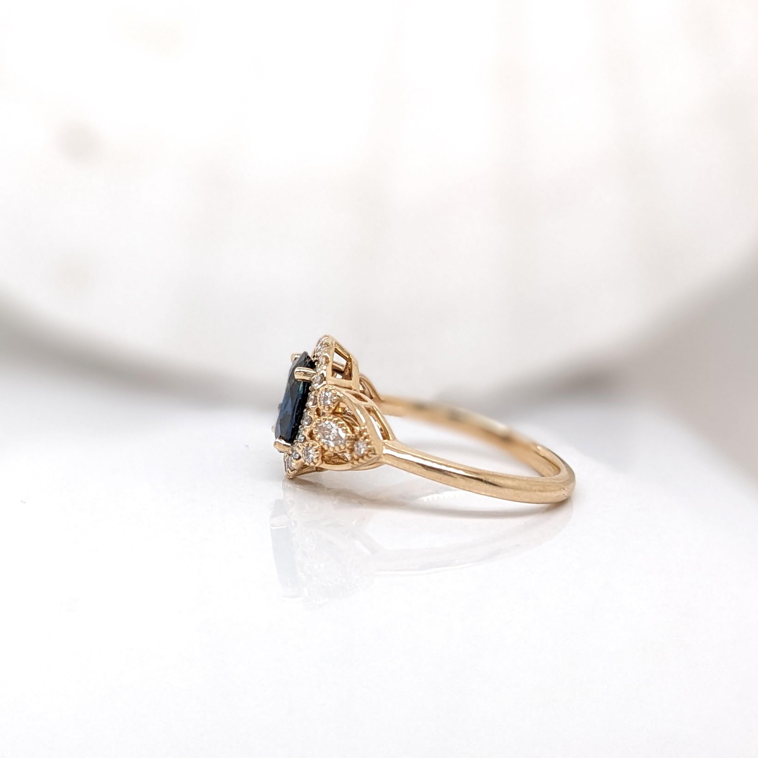 1.5ct Blue Sapphire Ring w Earth Mined Diamonds in Solid 14K Gold | Oval 8x6mm