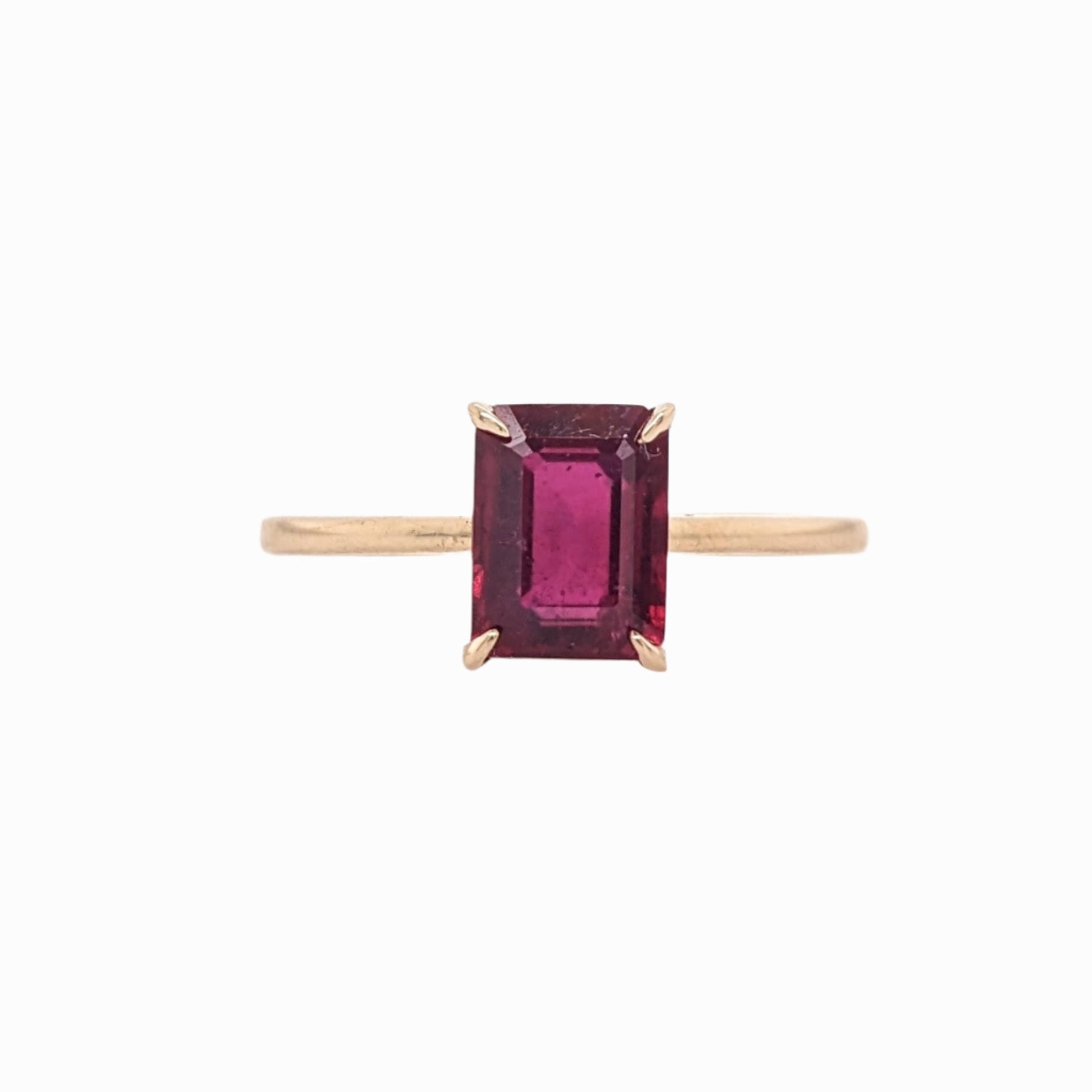 2.2ct Ruby Ring in Solid 14K Gold | Emerald Cut 7x5mm | Solitaire Ring