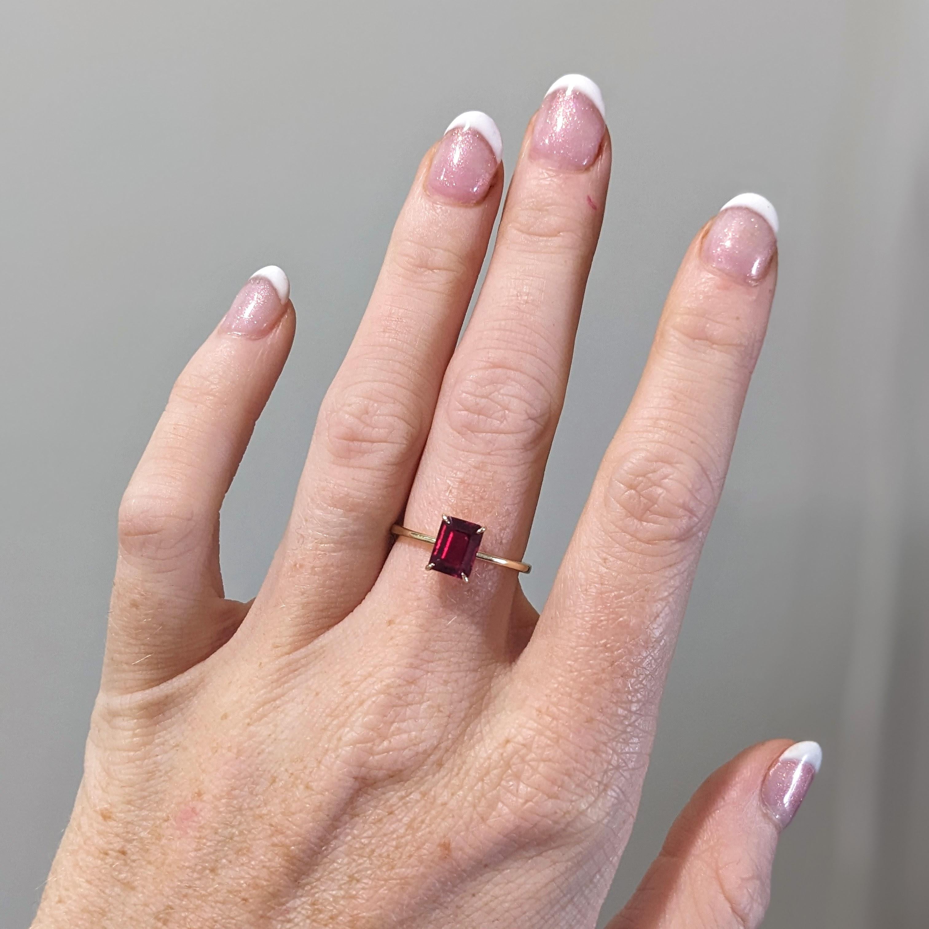2.2ct Ruby Ring in Solid 14K Gold | Emerald Cut 7x5mm | Solitaire Ring