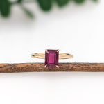 2.2ct Ruby Ring in Solid 14K Gold | Emerald Cut 7x5mm | Solitaire Ring