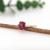 2.2ct Ruby Ring in Solid 14K Gold | Emerald Cut 7x5mm | Solitaire Ring