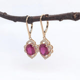 Ruby Dangle Earrings w Earth Mined Diamonds in Solid 14K Yellow Gold | Oval 10x8