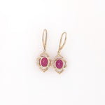 Ruby Dangle Earrings w Earth Mined Diamonds in Solid 14K Yellow Gold | Oval 10x8