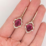 Ruby Dangle Earrings w Earth Mined Diamonds in Solid 14K Yellow Gold | Oval 10x8