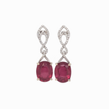Ruby Dangle Earrings w Earth Mined Diamonds in Solid 14K White Gold | Oval 10x8mm