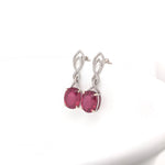 Ruby Dangle Earrings w Earth Mined Diamonds in Solid 14K White Gold | Oval 10x8