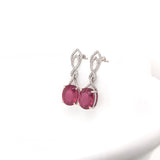 Ruby Dangle Earrings w Earth Mined Diamonds in Solid 14K White Gold | Oval 10x8
