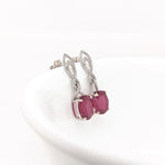 Ruby Dangle Earrings w Earth Mined Diamonds in Solid 14K White Gold | Oval 10x8