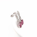 Ruby Dangle Earrings w Earth Mined Diamonds in Solid 14K White Gold | Oval 10x8