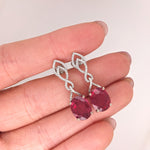 Ruby Dangle Earrings w Earth Mined Diamonds in Solid 14K White Gold | Oval 10x8