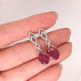 Ruby Dangle Earrings w Earth Mined Diamonds in Solid 14K White Gold | Oval 10x8