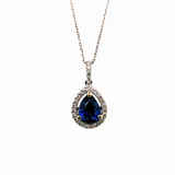 1.8ct Sapphire Pendant w Earth Mined Diamonds in Solid 14K White Gold | Pear 8x6mm